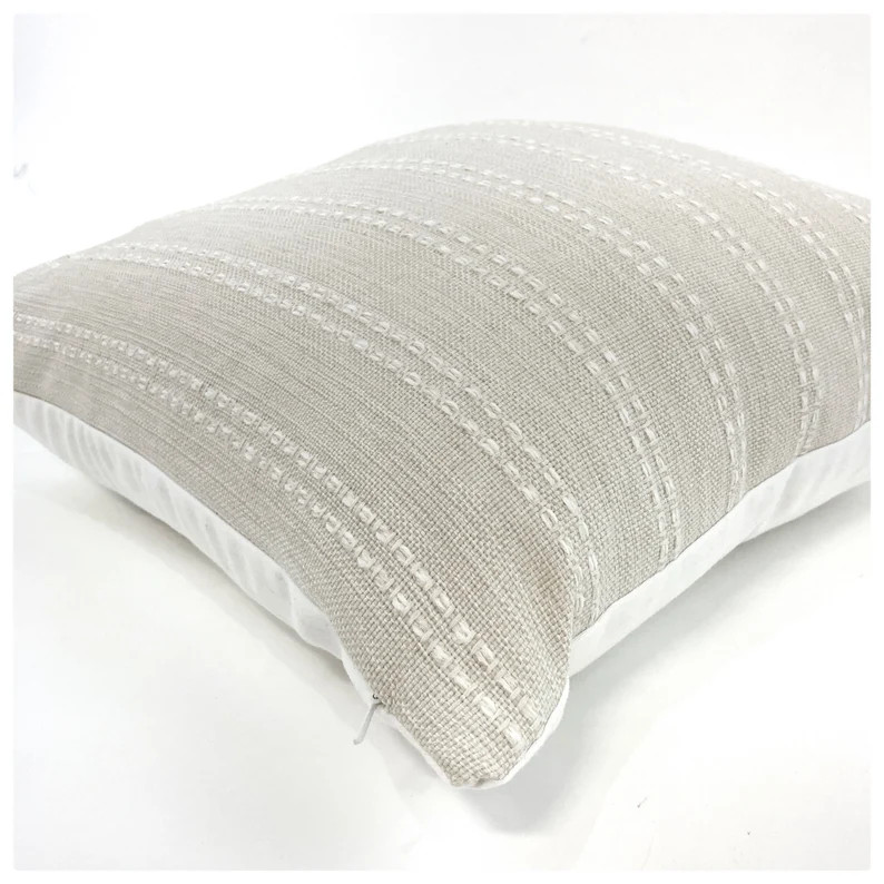 Cream and White Woven Stripe Pillow Cover - Etsy Pakistan | Etsy (US)