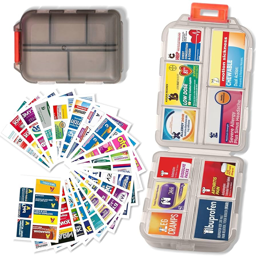 Pill Organizer with Medicine Labels Travel Daily Pill Container Mini Medication Organizer Storage... | Amazon (US)