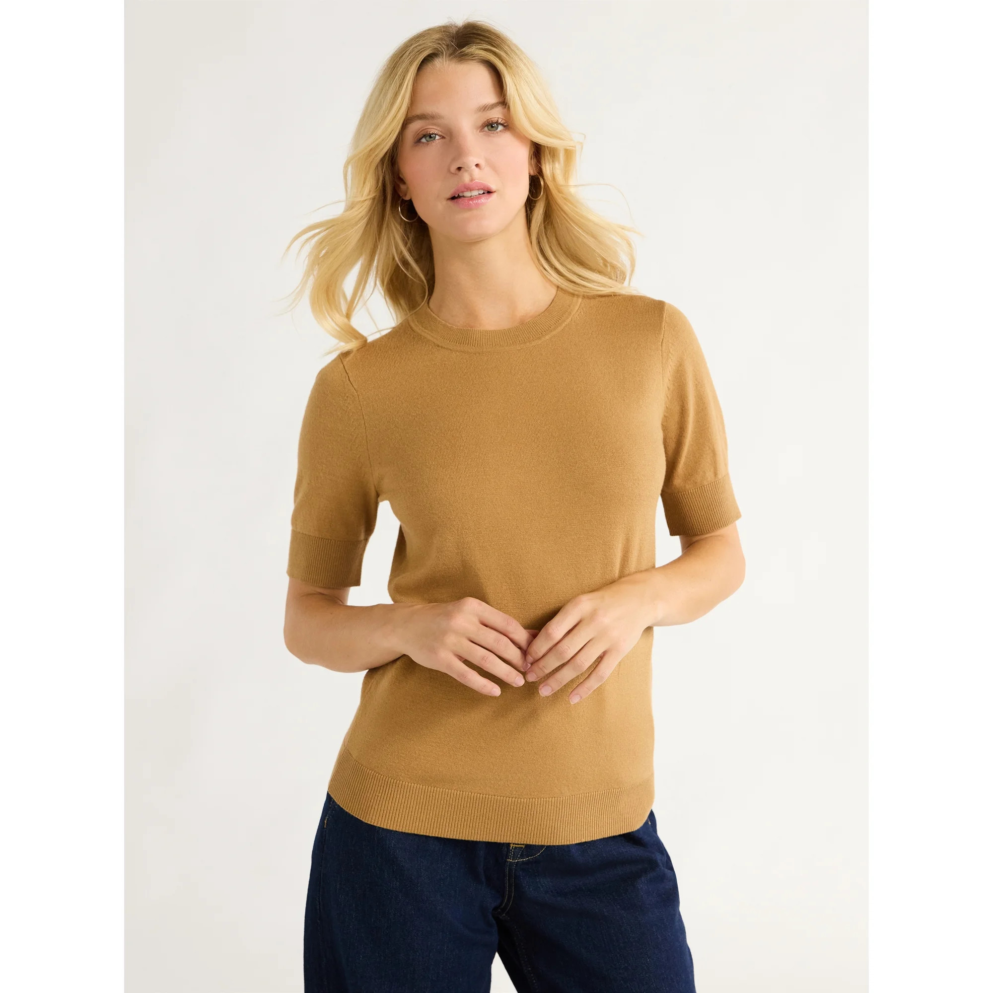 Free Assembly Women's Shrunken Sweater Tee, Sizes XS-XXL | Walmart (US)