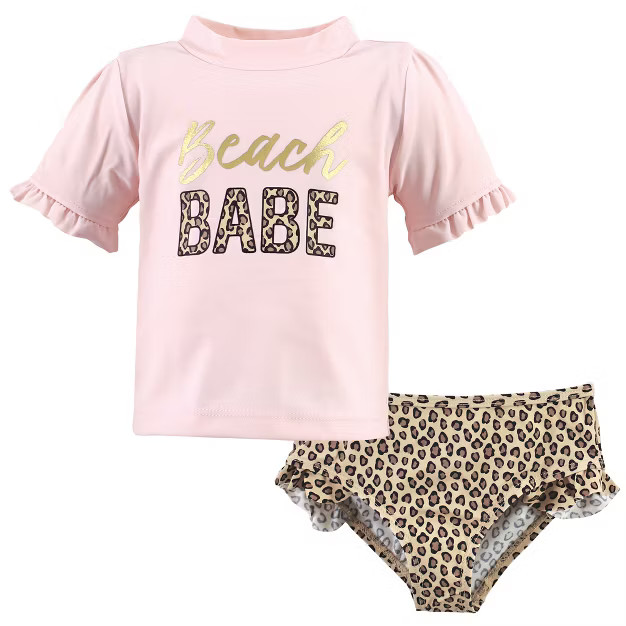 Hudson Baby Infant and Toddler Girl Swim Rashguard Set, Beach Babe | Target