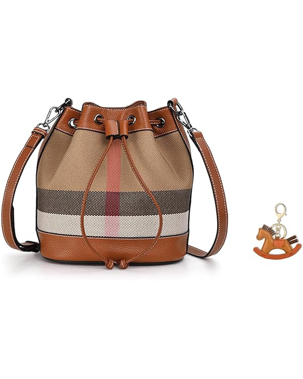 Bucket Tote Bag for Women, Small Leather and Canvas Crossbody Bag, Ladies Tote Bag with Shoulder ... | Amazon (US)