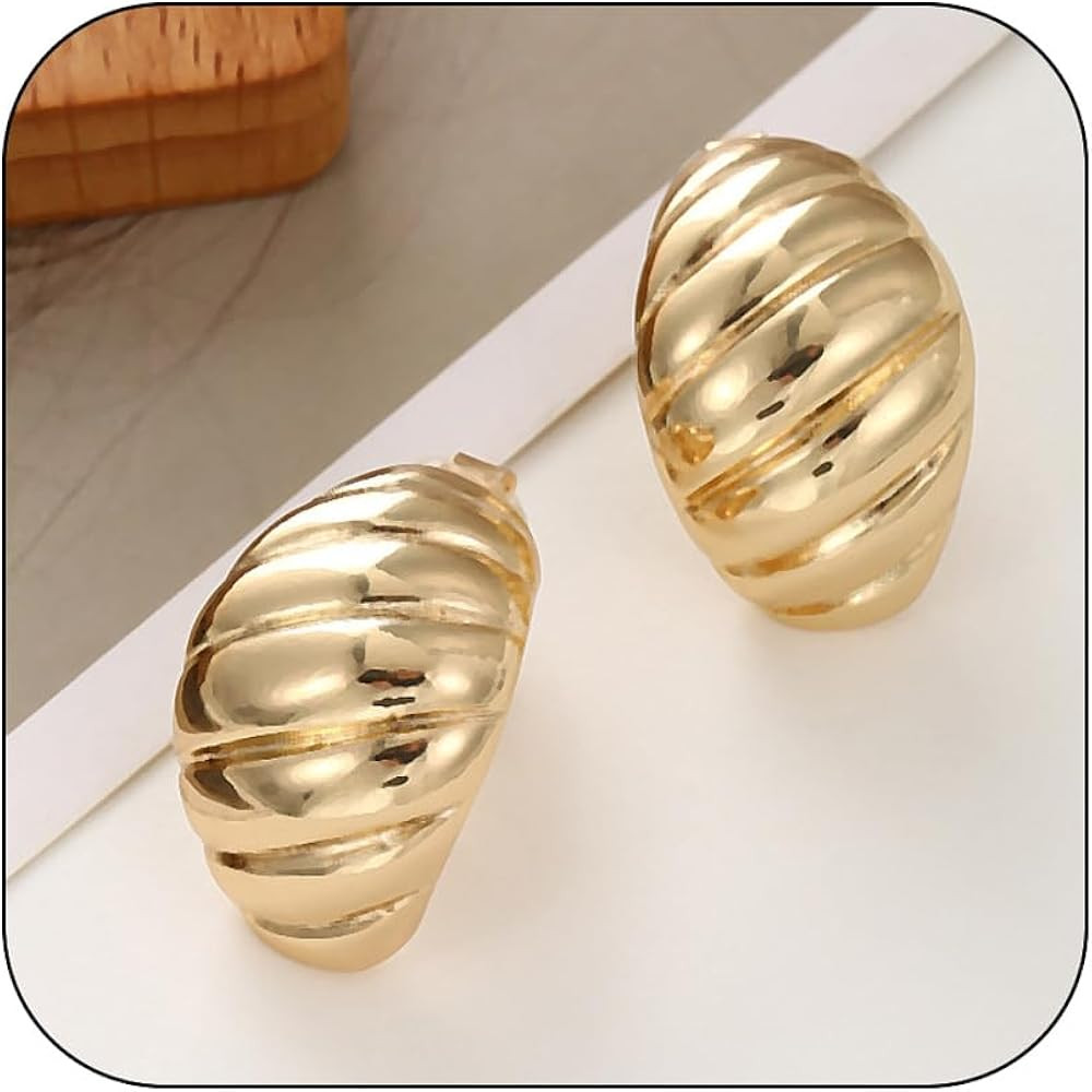 Gold Chunky Earrings for Women, Dainty 18k Gold Plated Croissant Shaped Chunky Stud Earrings Tren... | Amazon (US)