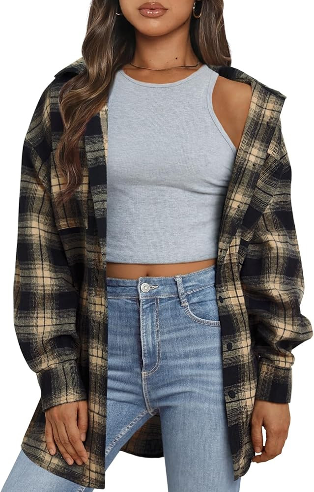 Trendy Queen Women Flannel Shirts Plaid Tops Fall Fashion Shackets Long Sleeve Blouse Button Down... | Amazon (US)