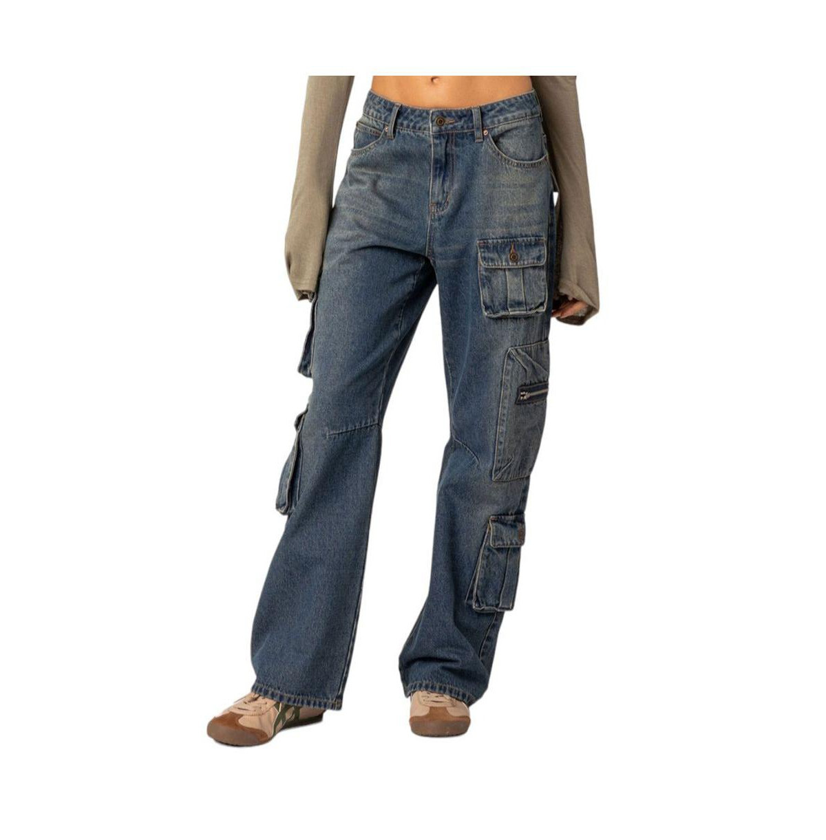 Women's Baggy boyfriend cargo jeans - Blue-washed | Macy's