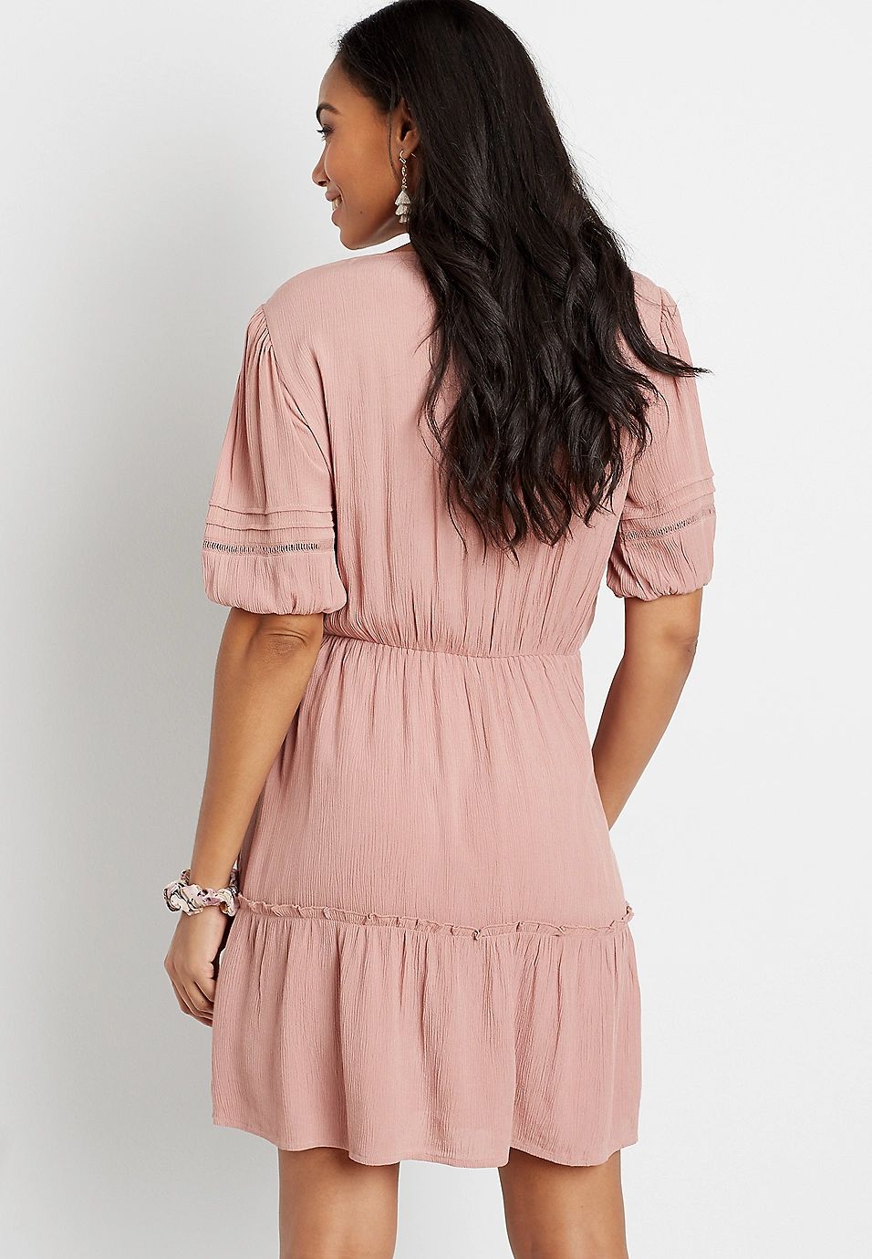 Pink Button Front Puff Sleeve Mini Dress | Maurices