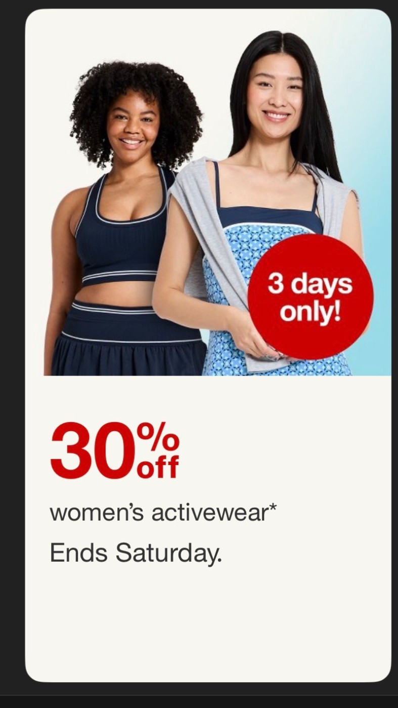 Last chance 
Target active wear sale!!! 

Gym wear 
Active wear 

#LTKActive #LTKSaleAlert #LTKmomlife