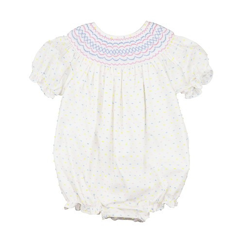 Pastel Swiss Dot Smocked Bubble | Cecil and Lou