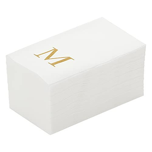 Luxenap 15.8 X 7.9 Inch Linen-Feel Guest Towels, 50 Lettered Hand Towels - Gold Letter 'M', Sans Serif Font, White Paper Dinner Napkins, airlaid, For Restrooms And Tables | Amazon (US)