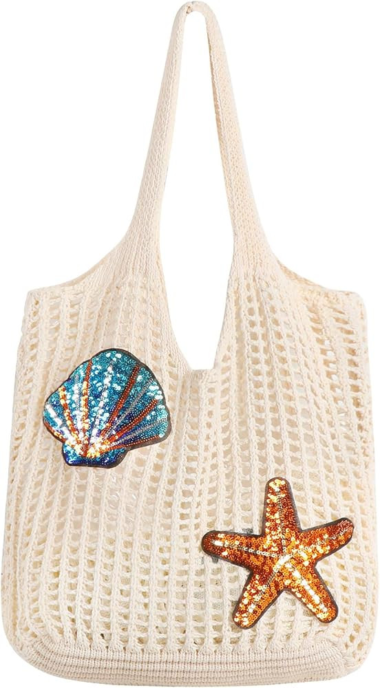 Topdear Crochet Tote Bag for Women, Aesthetic Crochet Mesh Beach Tote Bag, Summer Vacation Knitte... | Amazon (US)