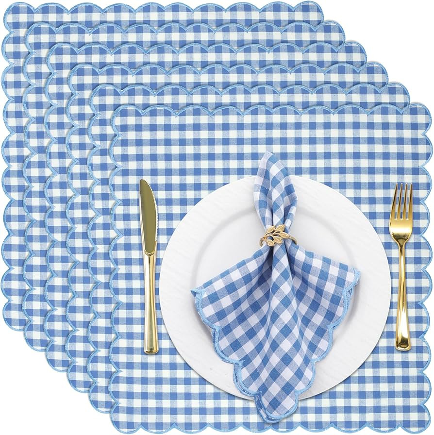 12 Pack Buffalo Plaid Cloth Napkins 18x18 Inch Spring Checkered Cloth Napkins Scalloped Soft Cott... | Amazon (US)