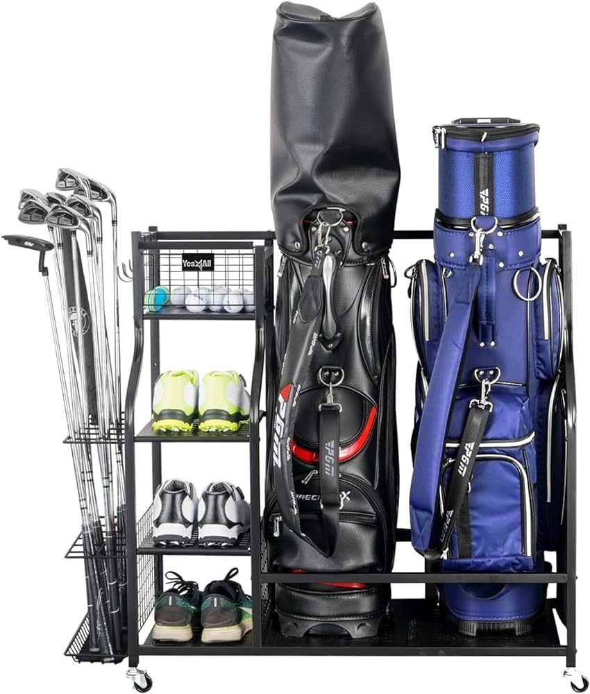 Yes4All Golf Bags Storage Garage Organizer, Golf Club Storage Stand and Lockable Wheels for Garag... | Amazon (US)