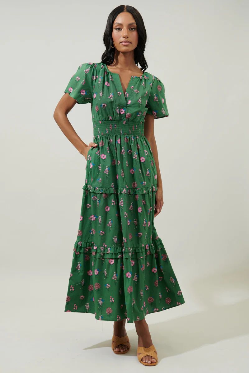 Trini Floral Palmer Poplin Tiered Maxi Dress | Sugarlips
