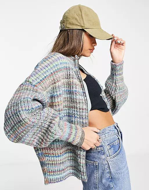 Topshop knitted bomber jacket in multi | ASOS (Global)