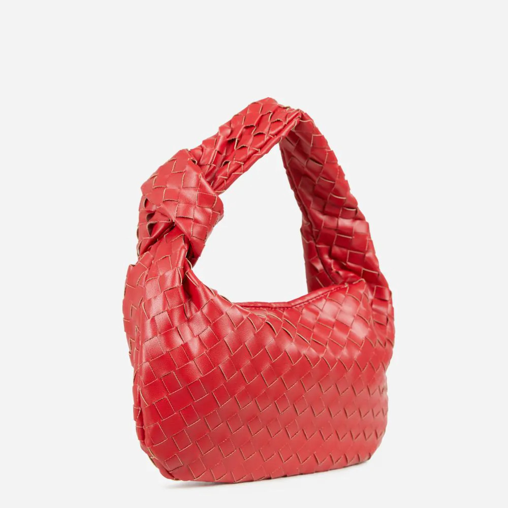 Aitana Woven Knotted Detail Grab Bag In Red Faux Leather | EGO (UK)