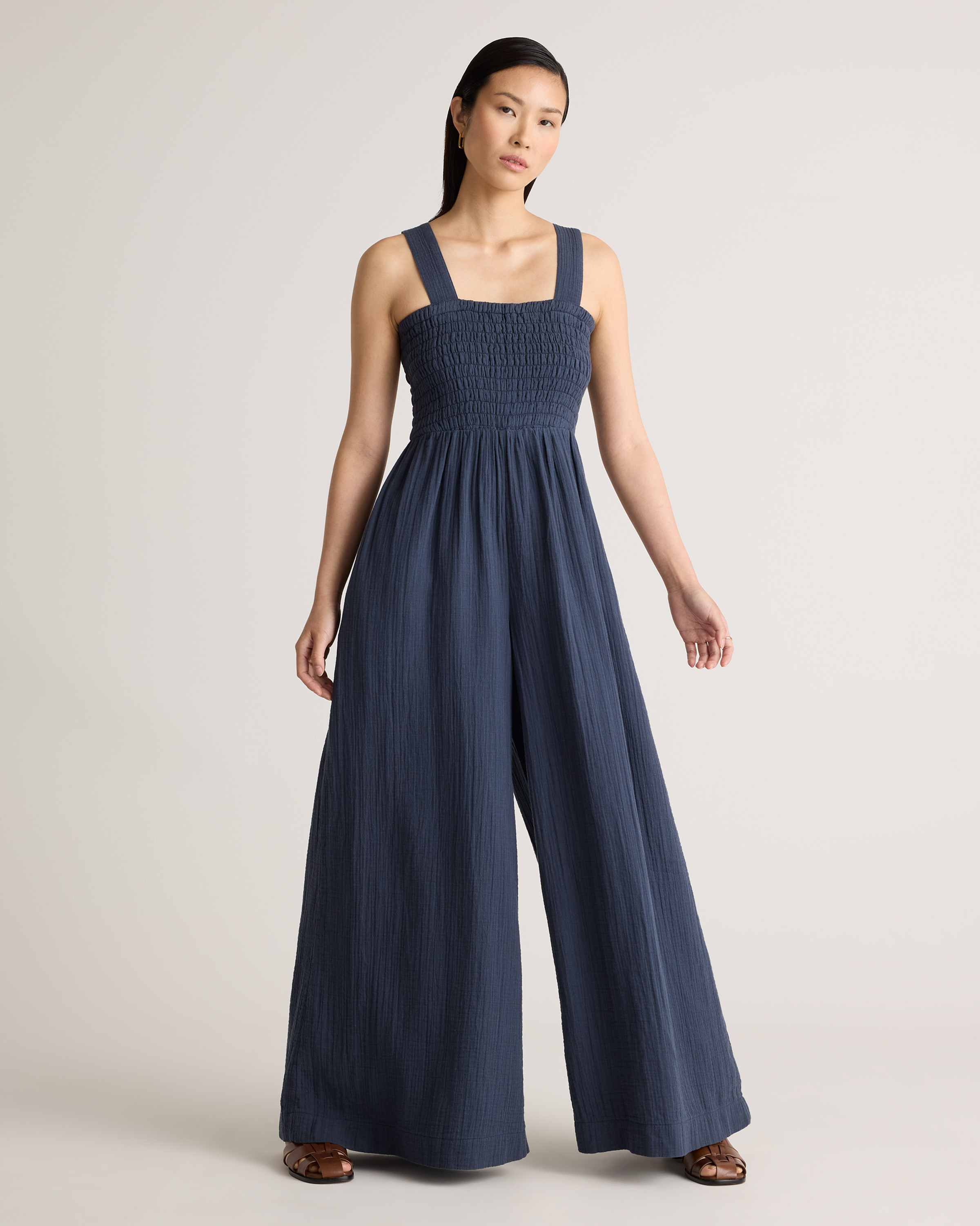 Quince | Women's Gauze Smocked Wide Leg Jumpsuit in Indigo Blue, Size XS, Organic Cotton | Quince