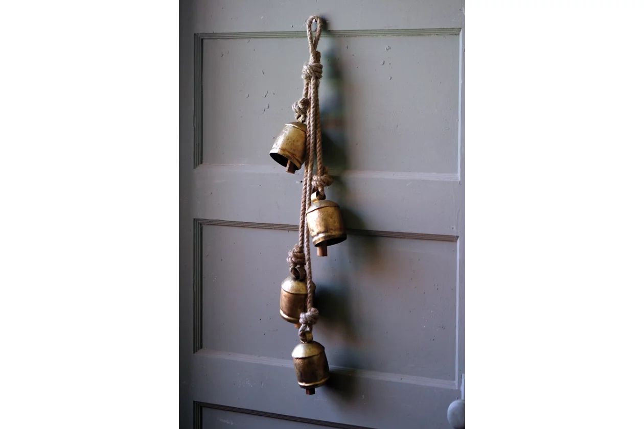 Kalalou Holiday Four Rustic Iron Hanging Bells with Rope | Ashley Homestore