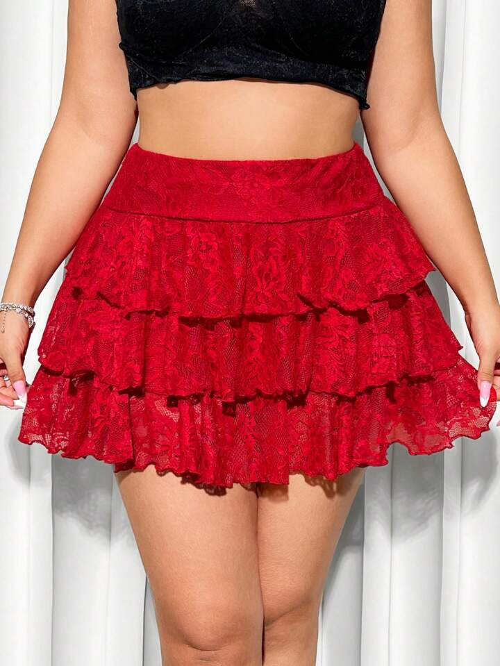 SHEIN ICON Plus Size Summer Lace Music Festival Style Cake Skirt | SHEIN
