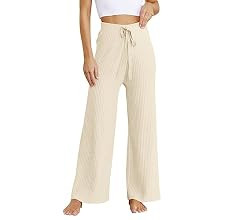 LILLUSORY Womens Rib Knit Wide Leg Pants 2023 Elastic Waist Casual Flowy Sweater Pants | Amazon (US)