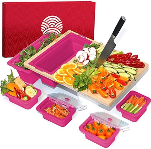 Zenprep Extra Large Bamboo Cutting Board With Containers (Set Of 9) - Over The Sink Chopping Boar... | Amazon (US)