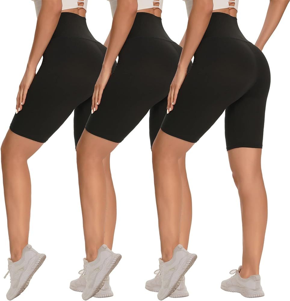 3 Pack Biker Shorts for Women – 8"/ 5"/ 3" High Waisted Tummy Control Workout Yoga Running Athl... | Amazon (US)