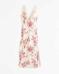 Lace-Trim Slip Midi Dress | Abercrombie & Fitch (US)