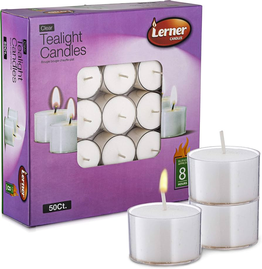 Lerner Clear Tea Lights Candles Bulk - Long Burning 8 Hour Clear Cup Tealight 50 Pack - Consisten... | Amazon (US)