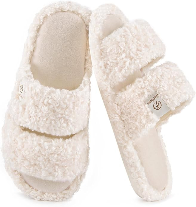 EverFoams Women's Fuzzy Open Toe Slippers Comfy Soft Memory Foam Indoor House Shoes | Amazon (US)