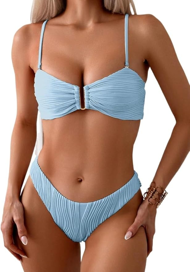 Womens Solid Color Ruffle Sexy Bikini Set, Bathing Suits Swimsuits For Women | Amazon (US)
