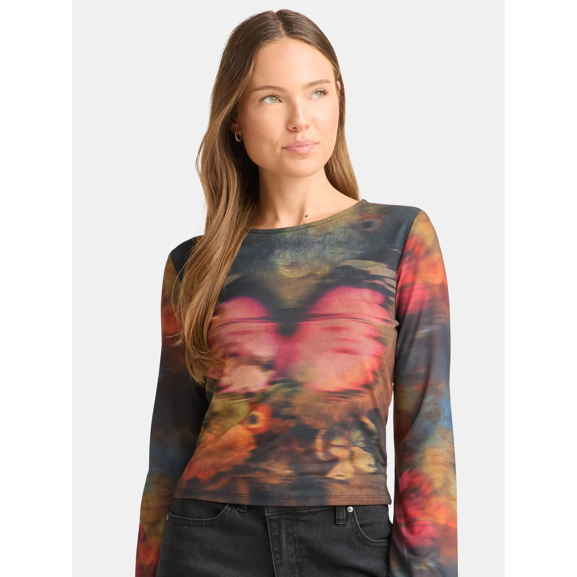 Madden NYC Women's Mesh Top with Long Sleeves, Sizes XXS-XXL | Walmart (US)