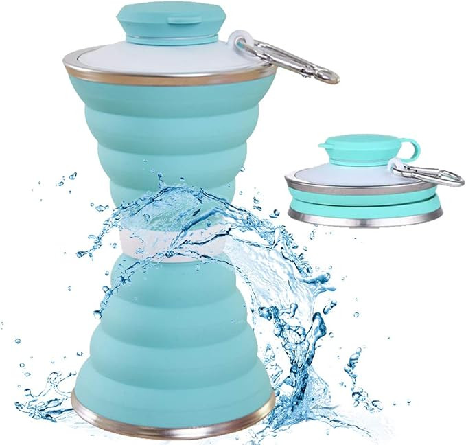 Collapsible Water Bottle, Camping Cup with Carabiner, Reuseable Silicone Foldable Leak Proof Port... | Amazon (US)