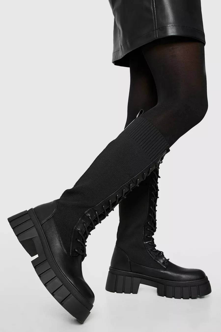 Lace Up Knee High Hiker Boots | Boohoo.com (UK & IE)