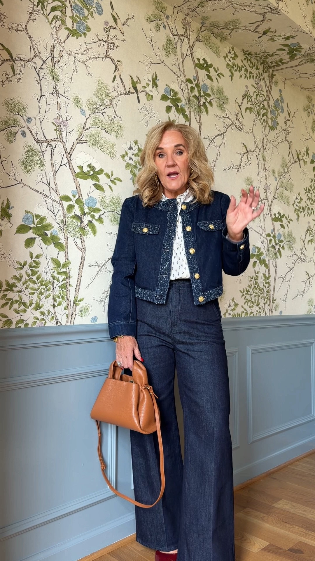 Stunning new arrivals from Ann Taylor. 
Denim jacket with boucle trim size med petite 
Trouser jeans size 8 petite 
Top size medium 
Size up 1/2 in the shoes 

Business casual fall outfit, denim suit, denim jacket

#LTKOver40 #LTKWorkwear #LTKPetite