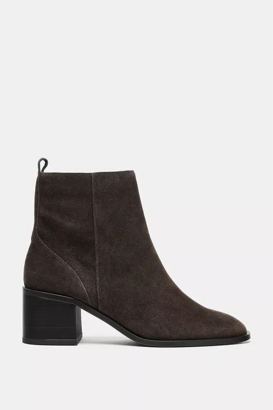 SPLIT SUEDE BLOCK HEEL ANKLE BOOTS | Zara US