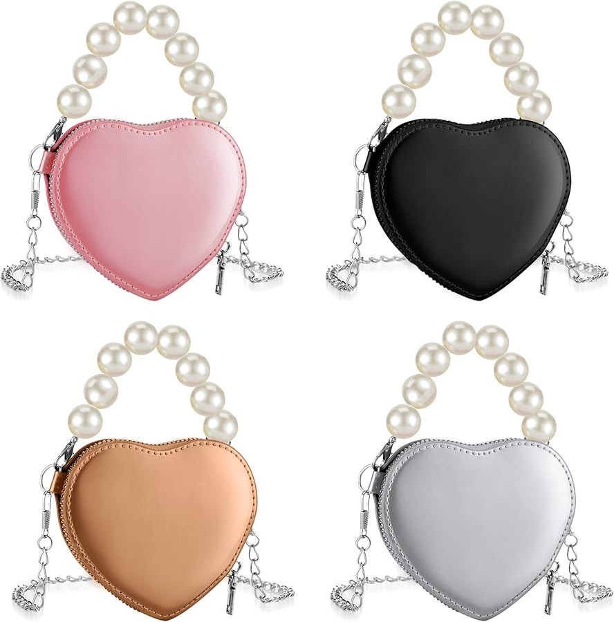 Hillban 4 Pcs Little Girl Purses Heart Shaped Purse Mini Toddler Princess Crossbody Bag with Pear... | Amazon (US)