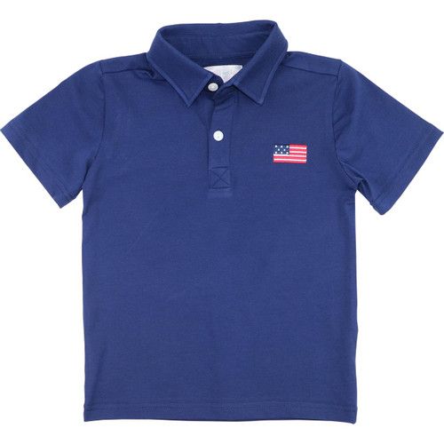 Navy Knit Embroidered American Flag Polo Shirt | Cecil and Lou