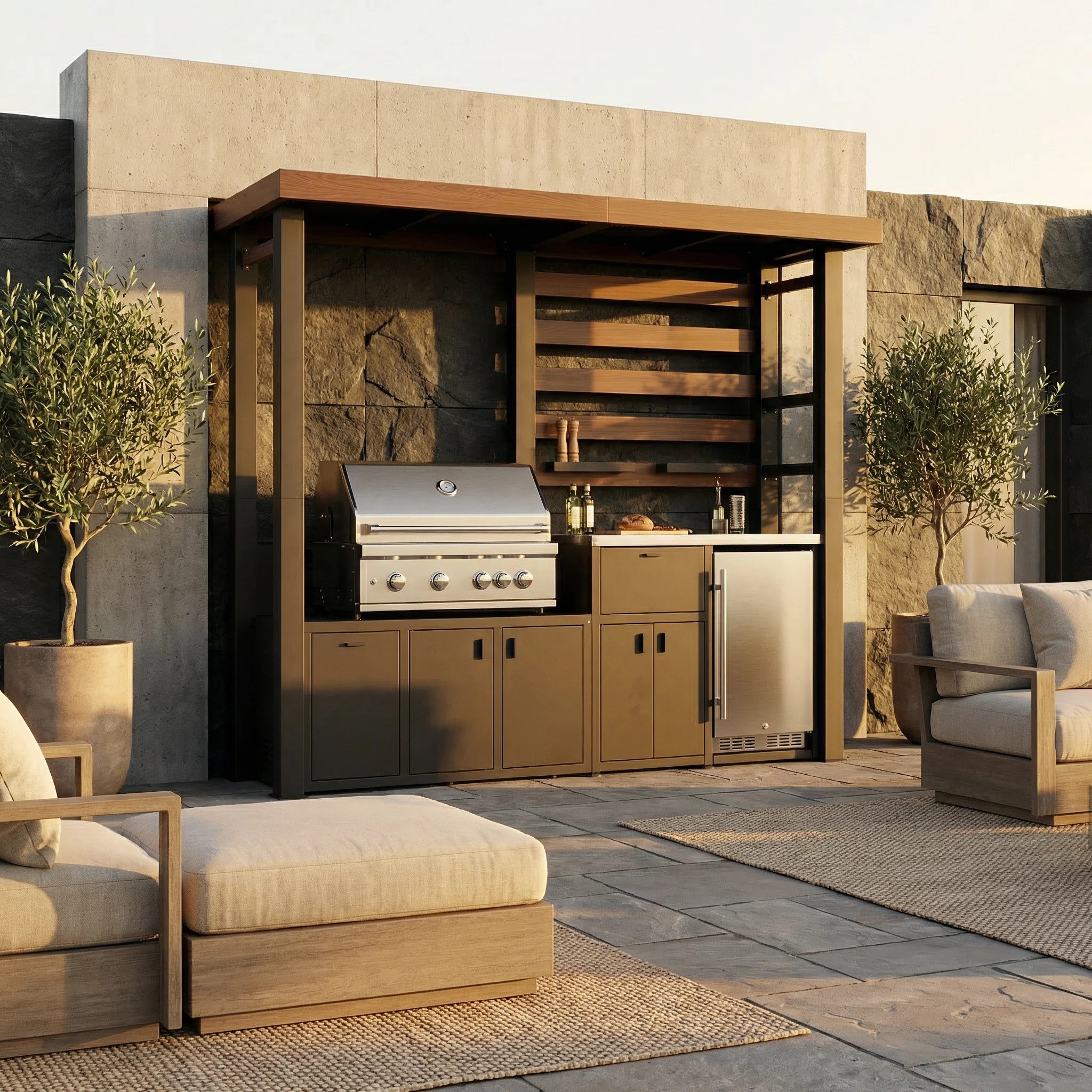 Galvanized Steel Outdoor Kitchen Cover Snow Wind Proof Storage BBQ Prep | Wayfair North America