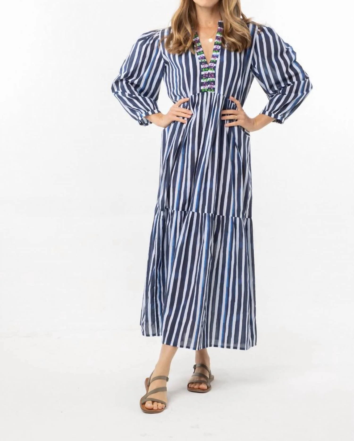 Lucy Maxi Dress In Blue Stripes | Shop Simon