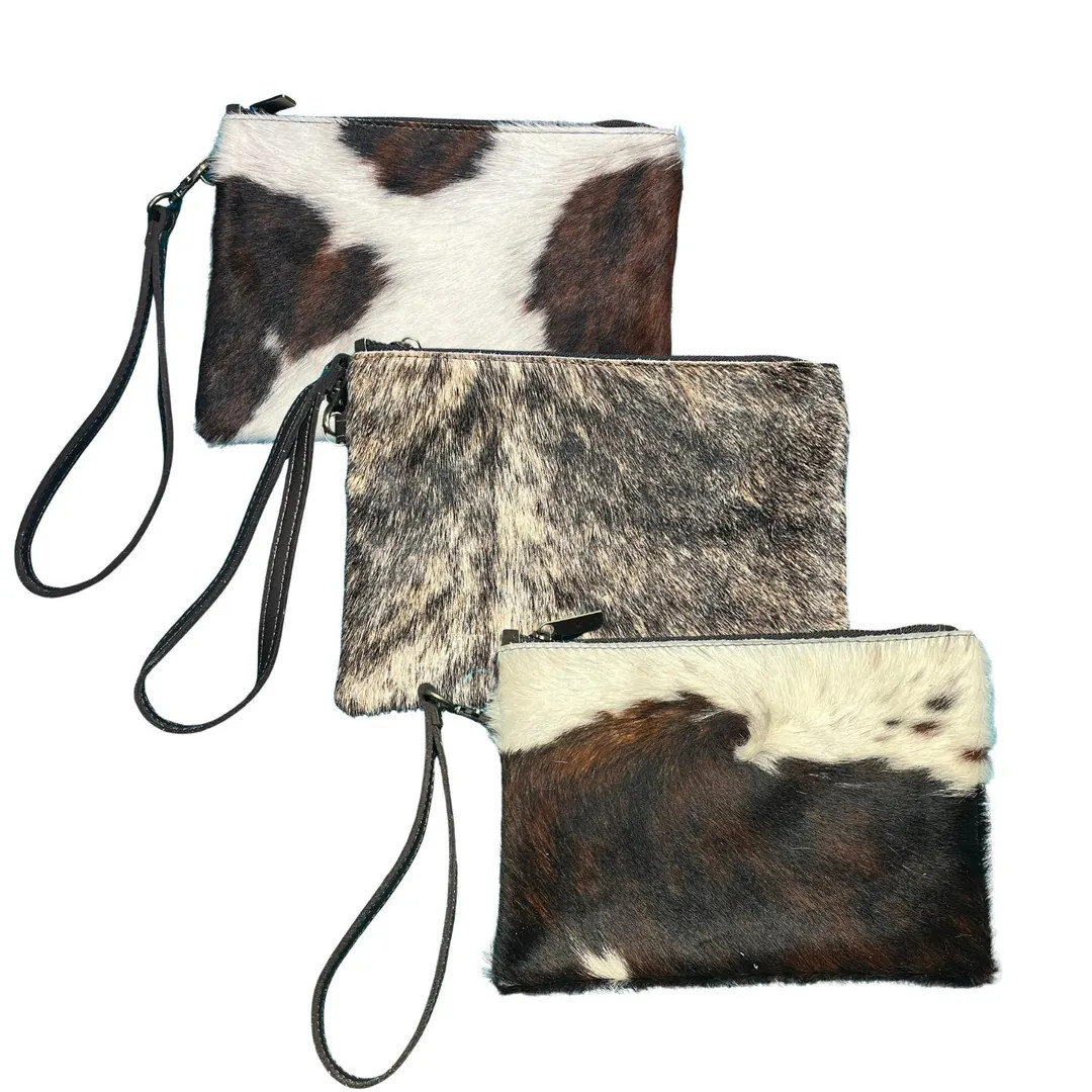Brindle Cowhide Leather Wristlet Clutch: Lined Purse, Detachable Strap - Etsy | Etsy (US)
