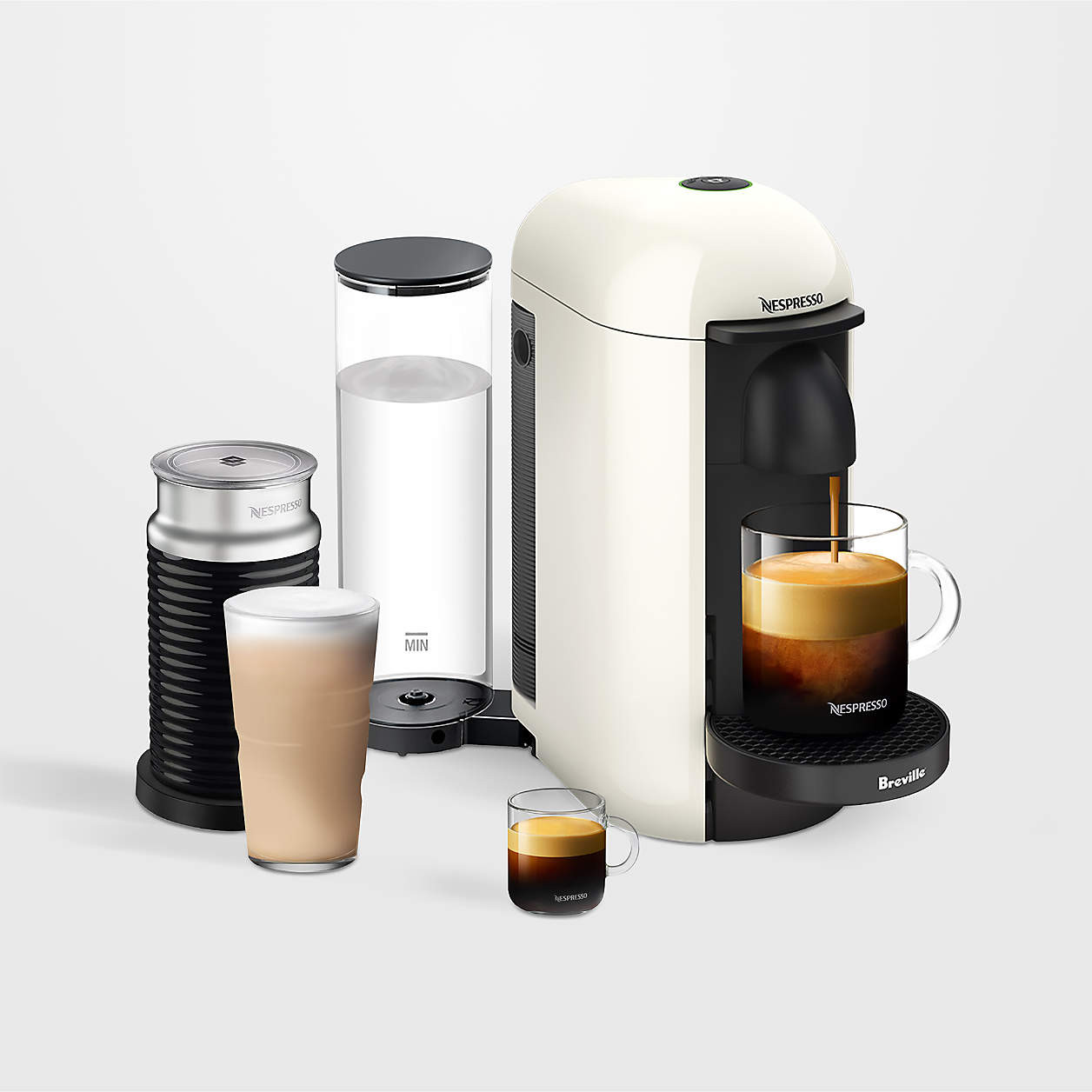 Nespresso by Breville White VertuoPlus Coffee and Espresso Machine with Aeroccino Frother + Revie... | Crate & Barrel