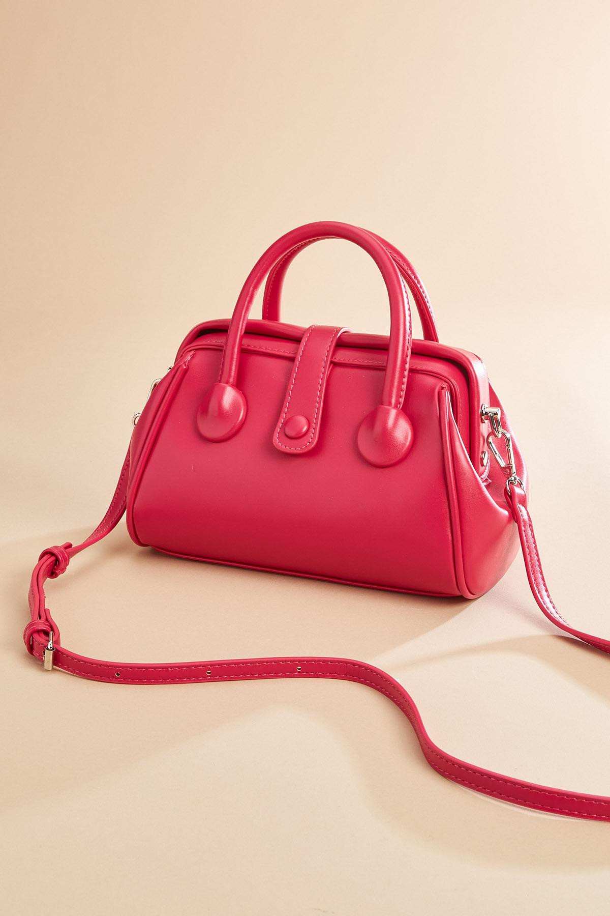 pink faux leather satchel | Versona