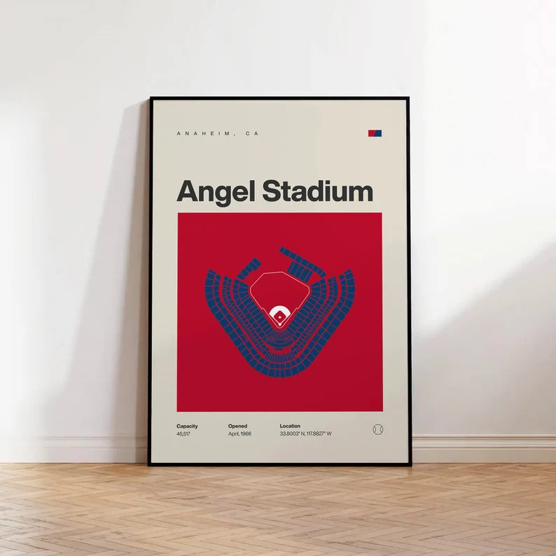 LA Angels Poster, Los Angeles Angel Stadium Print, Mid Century Modern Baseball Poster, Baseball F... | Etsy (US)