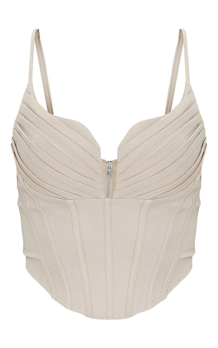 Black Strappy Pleated Bust Corset Detail Crop Top | PrettyLittleThing US