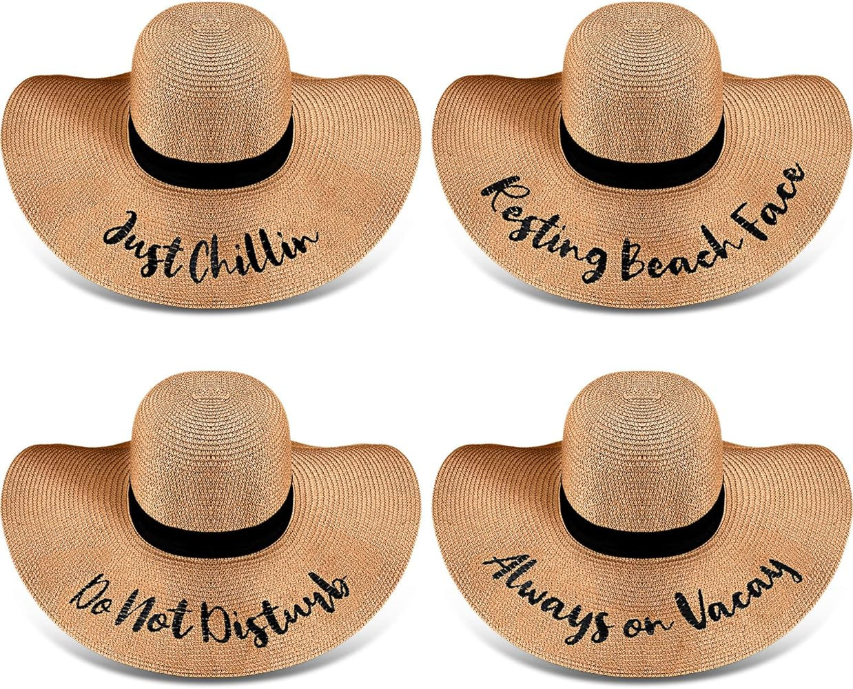 4 Pcs Women Beach Hats Floppy Foldable Straw Hat Embroidered Summer Wide Brim Hats for Travel Sum... | Amazon (US)