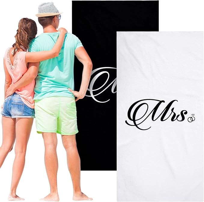 Oudain 2 Pcs Mr and Mrs Beach Towel 71 x 35 Inch Bride and Groom Just Married Oversized Newlywed ... | Amazon (US)