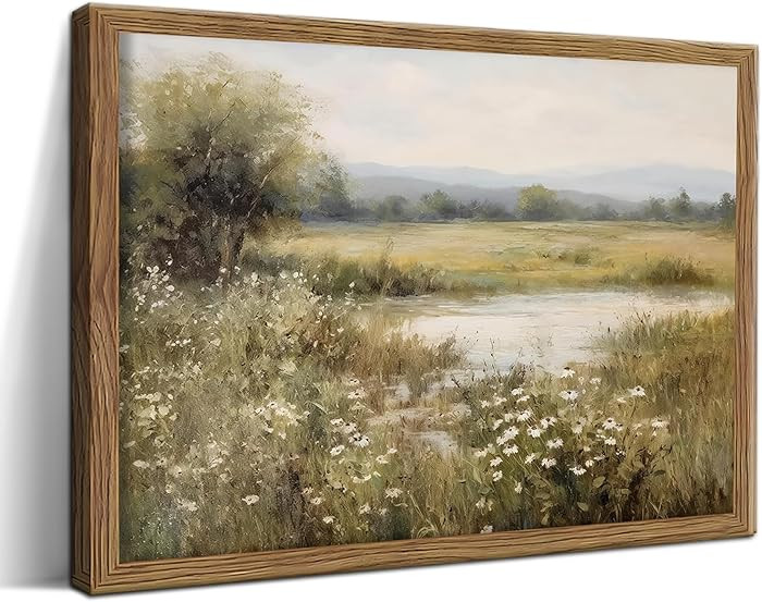 Framed Spring Wildflower Canvas Wall Art, Vintage Farmhouse Floral Print, Neutral Botanical Pictu... | Amazon (US)