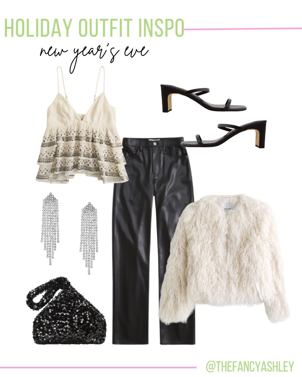 New Year's Eve look! Love this Abercrombie find - faux leather pants, ruffle sequin top and fringe jacket. Party perfection that also works for date night or any festive occasion.

#LTKootd #LTKHoliday #LTKFindsUnder100