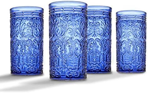 Jax Highball Beverage Glass Cup by Godinger – Blue – Set of 4 | Amazon (US)
