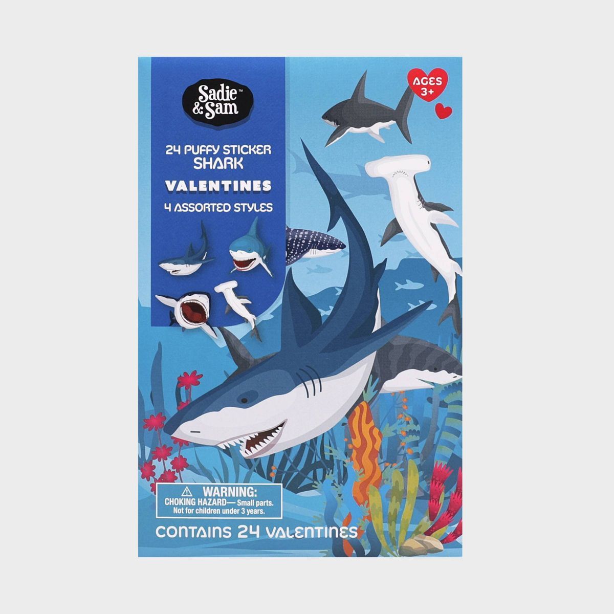Sadie & Sam 24ct Shark Valentine's Day Classroom Exchange Cards with Puffy Shark Stickers | Target