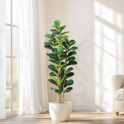 6FT Faux Fiddle Leaf Fig Tree with White Pot, Faux Trees with Artificial Plants 74 Fiddle Leaves Greenery - Lifelike Fake Tree for Home Office | Target