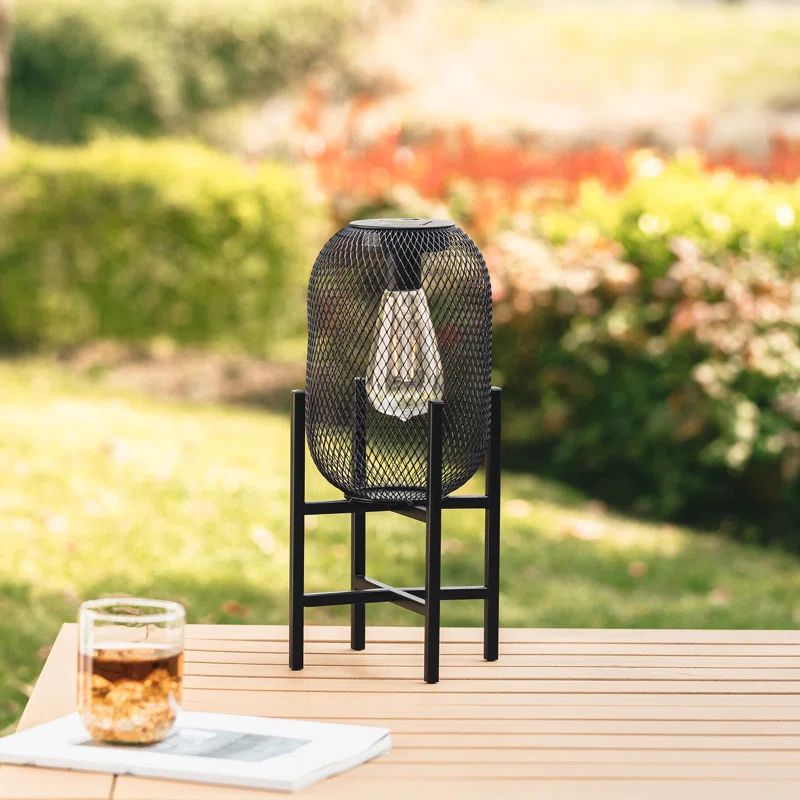 14.25"H Metal Mesh Solar Powered Outdoor Lantern With Stand | Wayfair North America